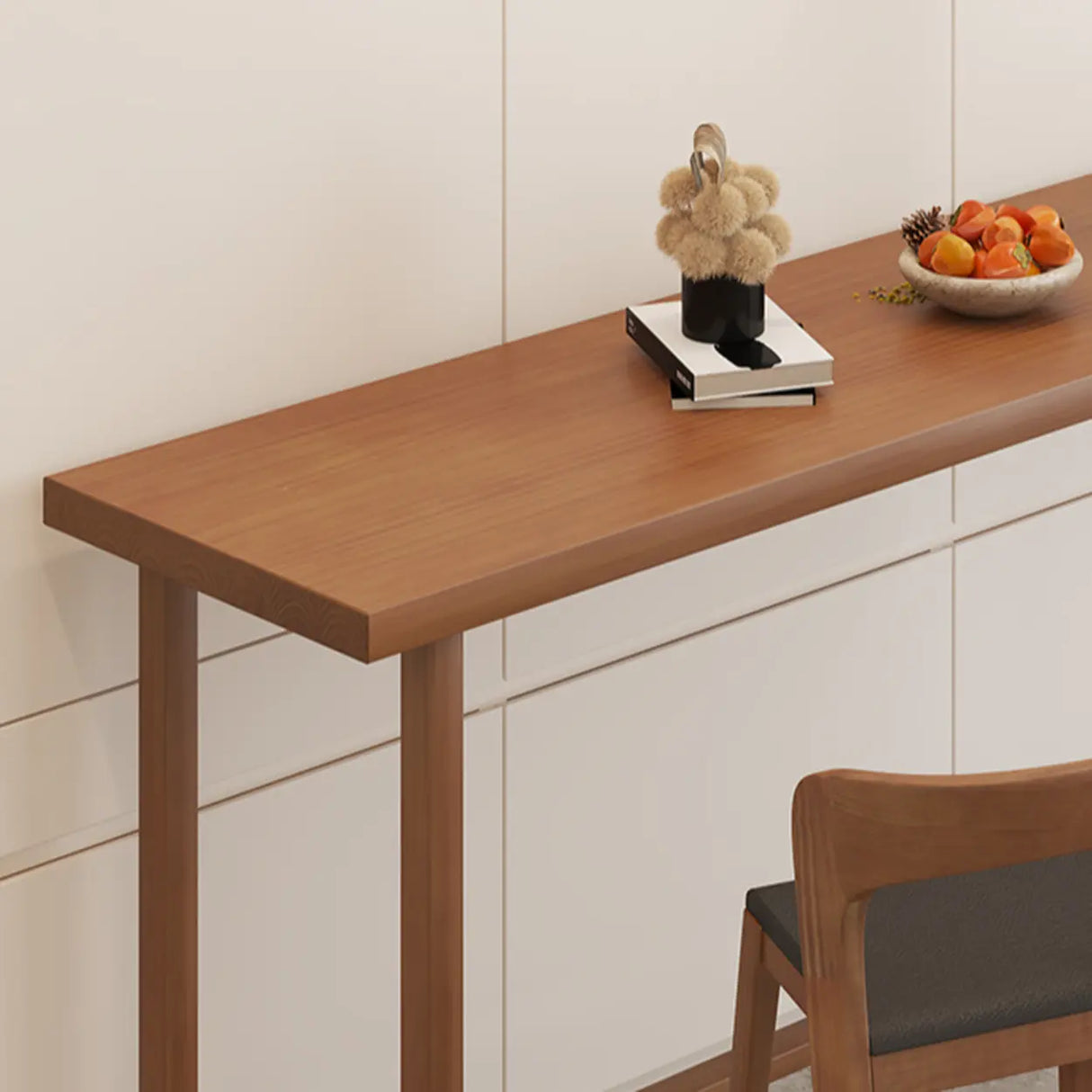 Traditional Rectangular Brown Wood Bar Table with Footrest Image - 7