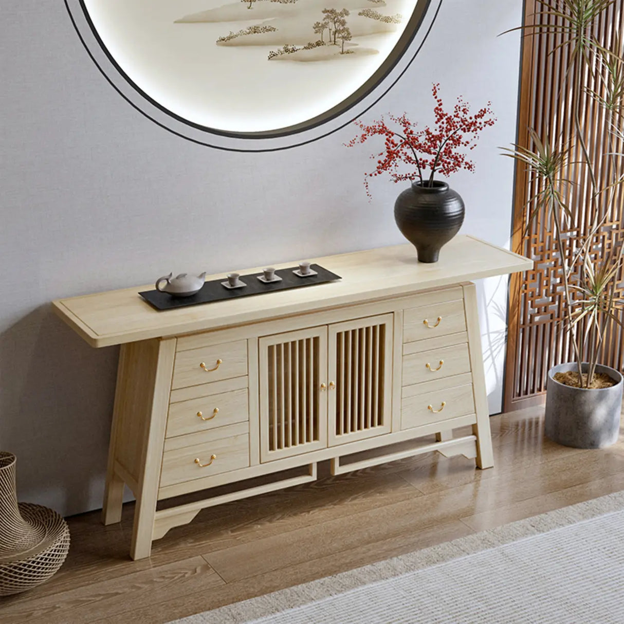 Traditional Rectangular Wood Brown Storage Console Table Image - 14