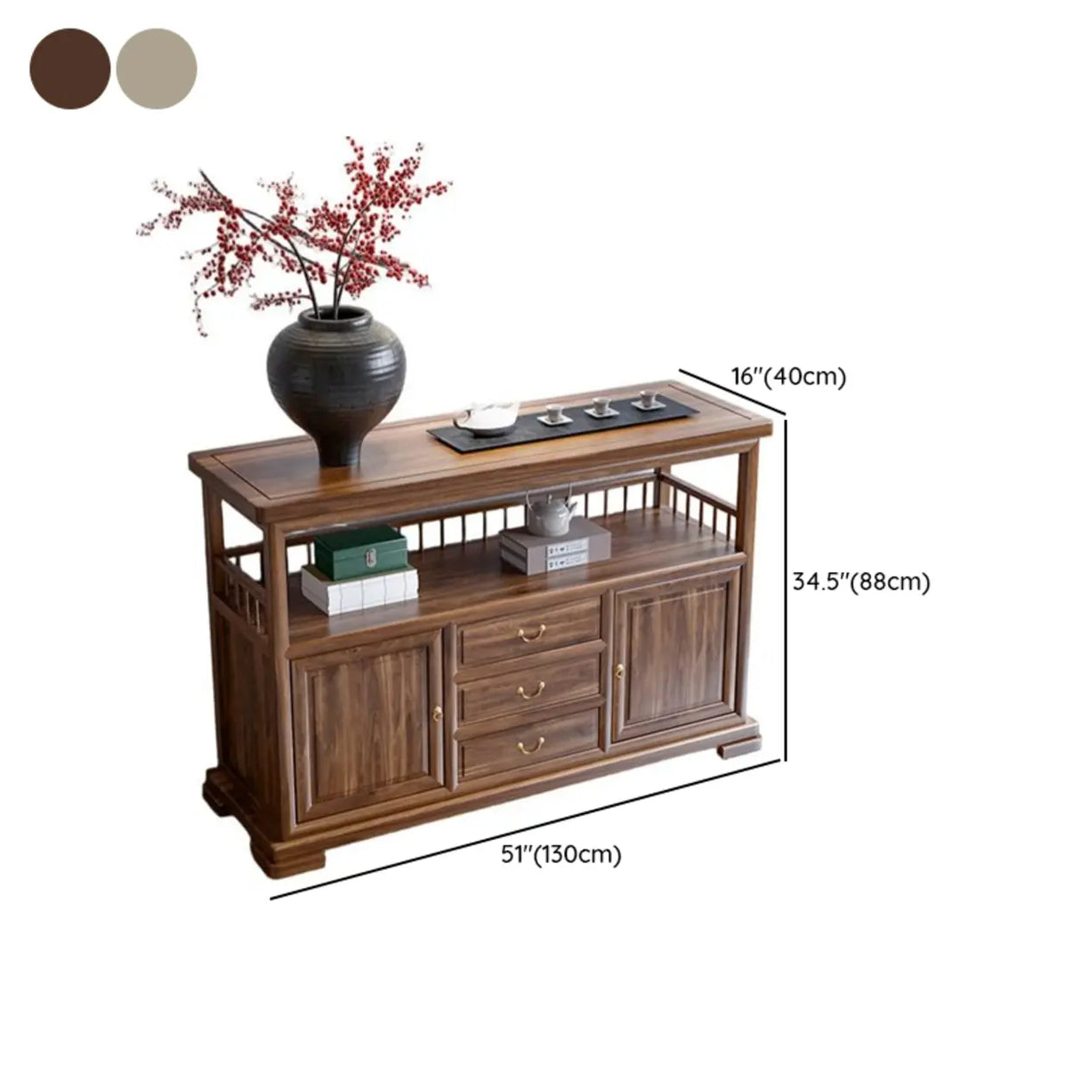 Traditional Rectangular Wood Brown Storage Console Table Image - 17