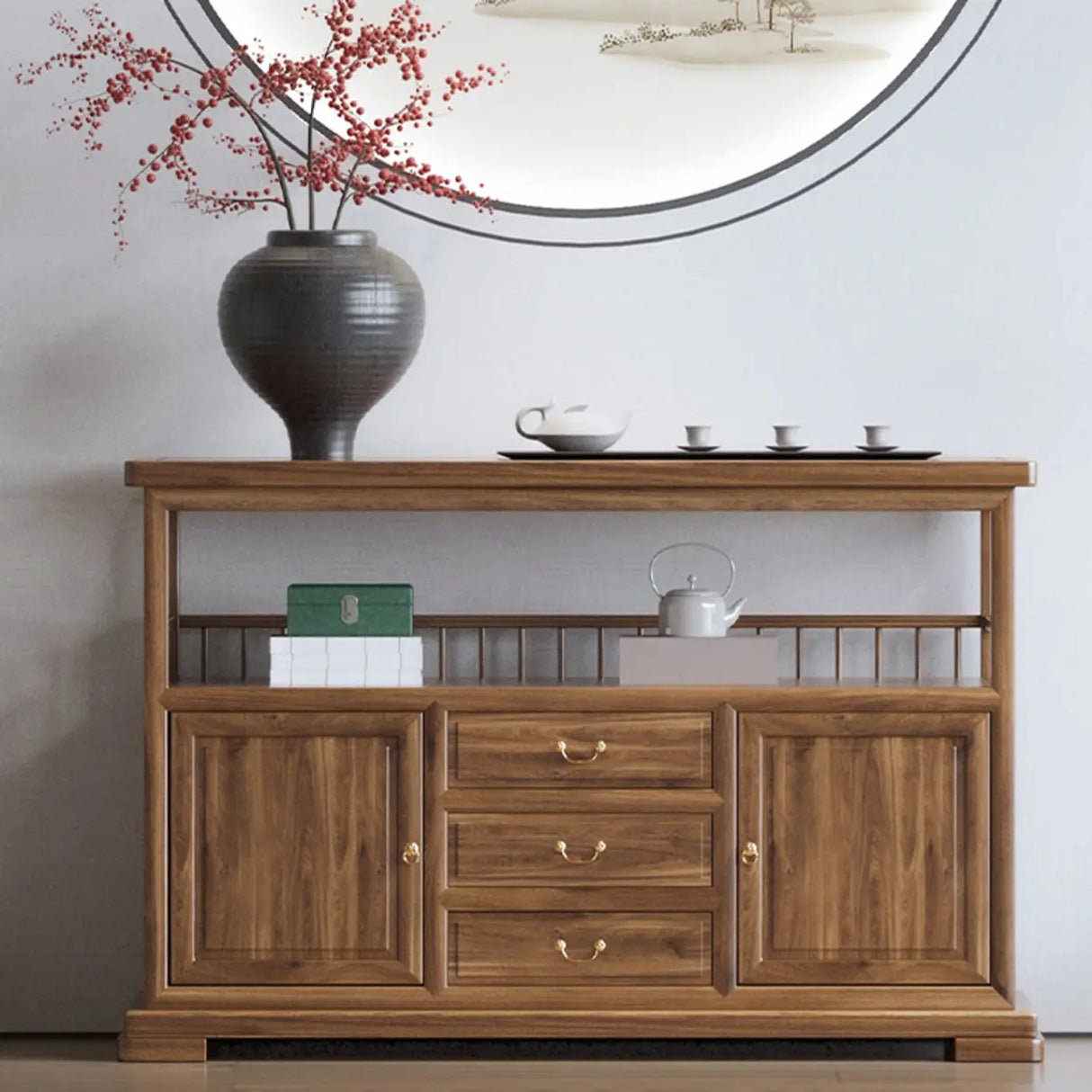 Traditional Rectangular Wood Brown Storage Console Table Image - 1