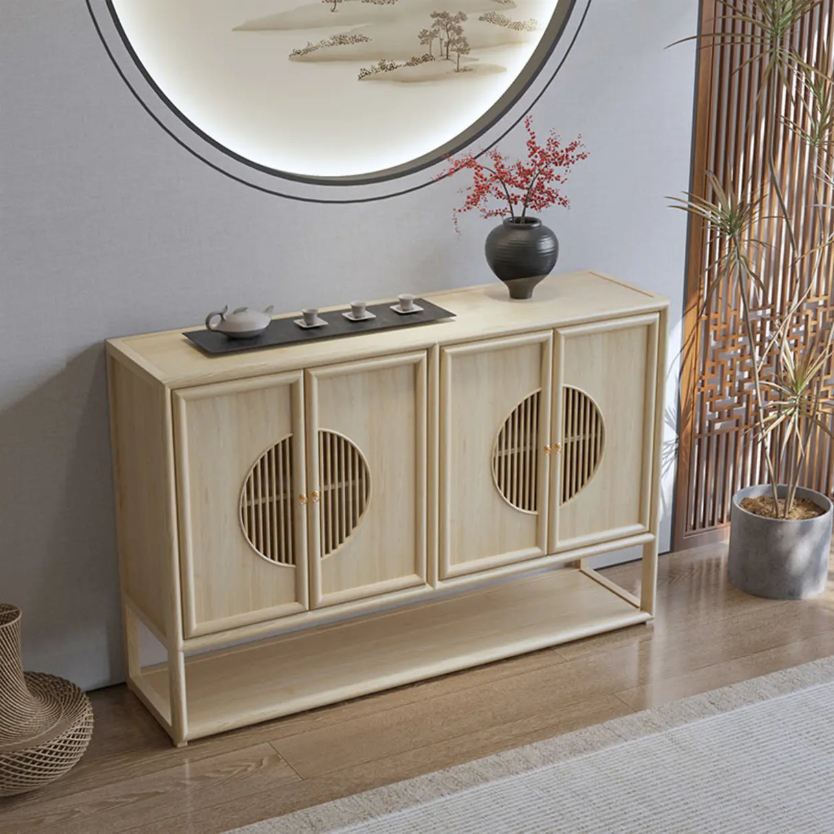 Traditional Rectangular Wood Brown Storage Console Table Image - 5