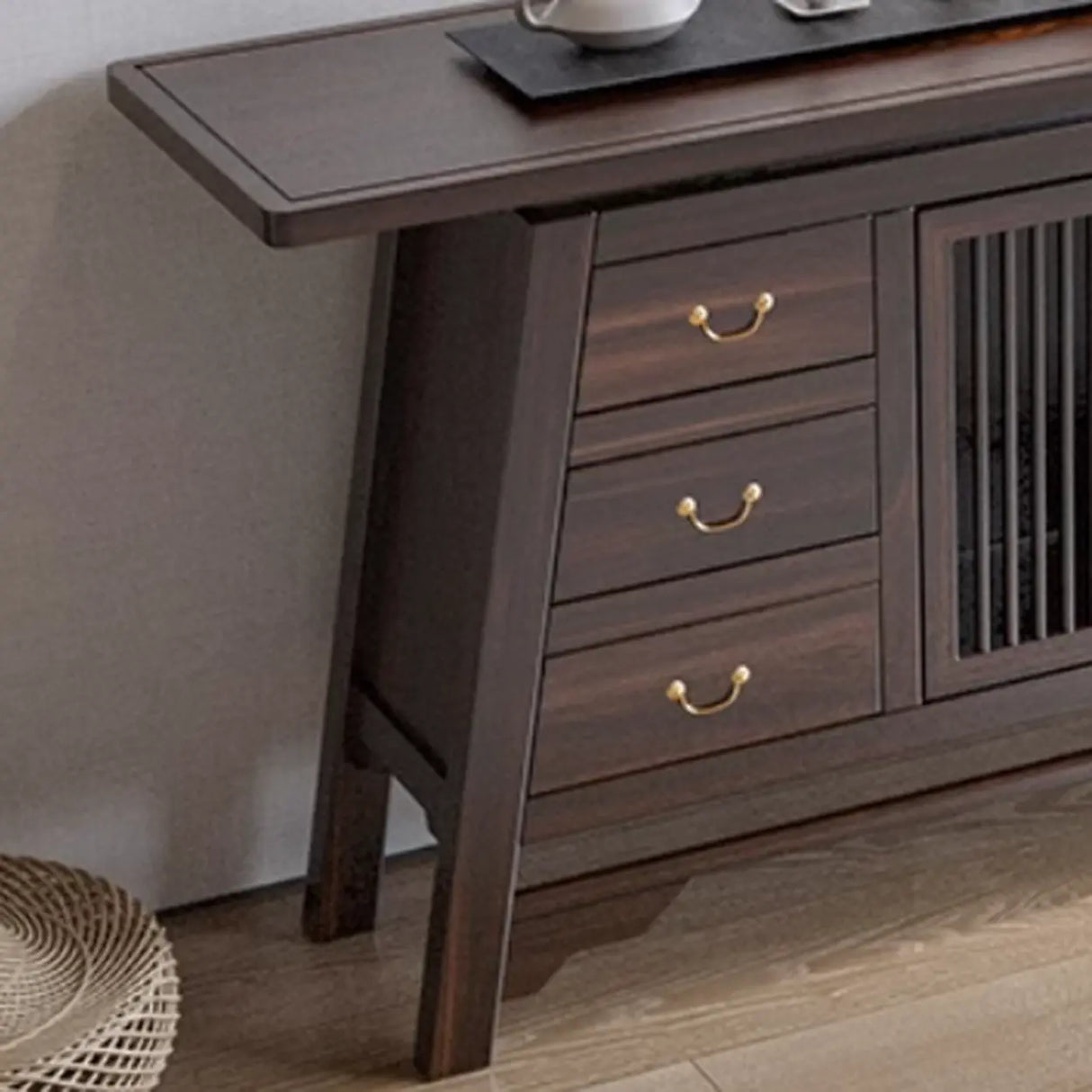 Traditional Rectangular Wood Brown Storage Console Table Image - 6