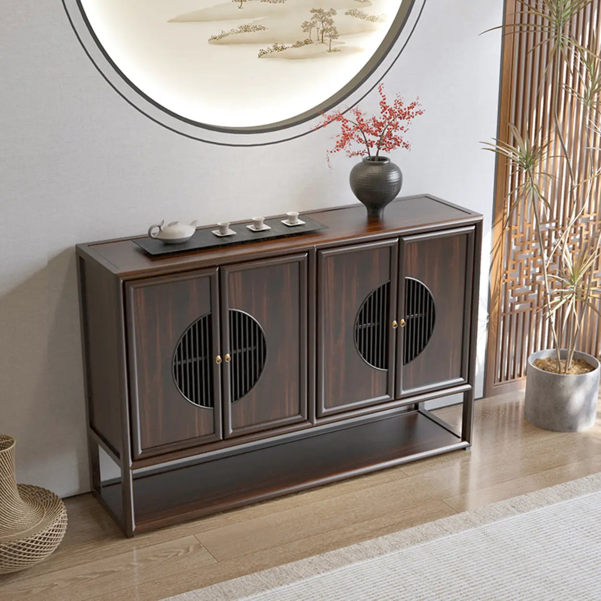 Traditional Rectangular Wood Brown Storage Console Table Image - 3