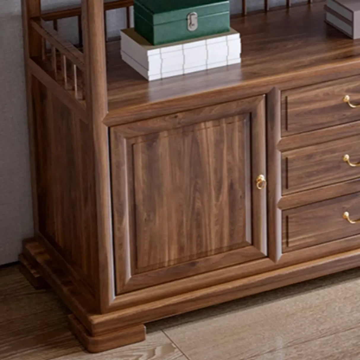 Traditional Rectangular Wood Brown Storage Console Table Image - 8