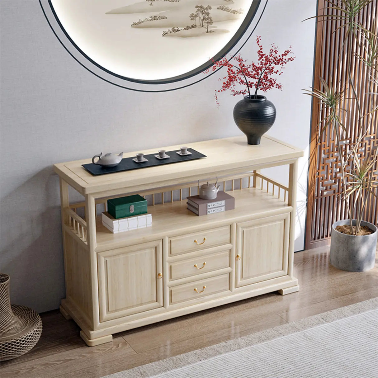 Traditional Rectangular Wood Brown Storage Console Table Image - 9