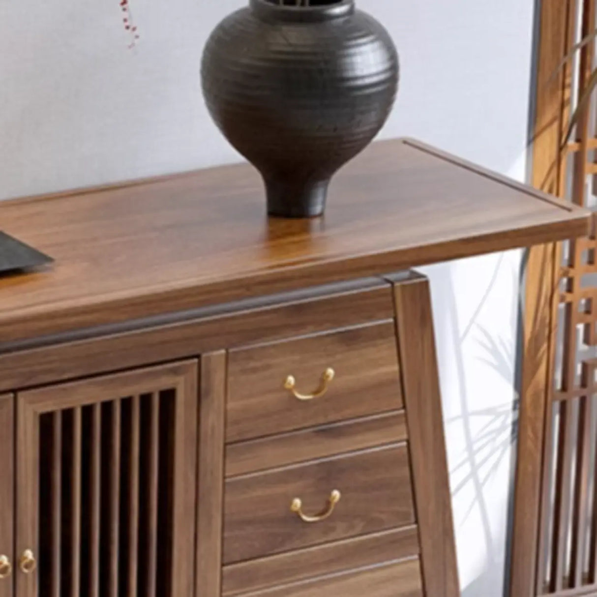 Traditional Rectangular Wood Brown Storage Console Table Image - 10