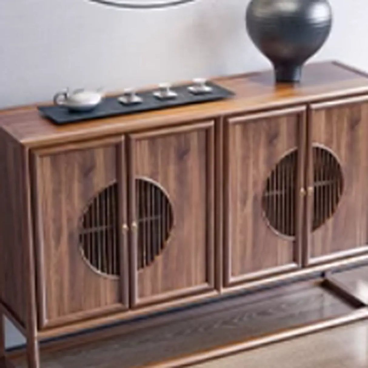 Traditional Rectangular Wood Brown Storage Console Table Image - 12