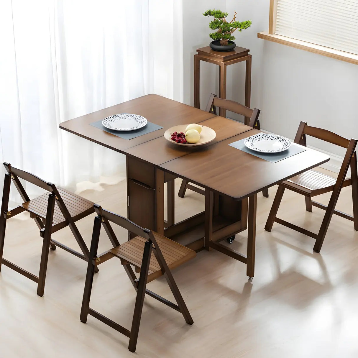 Traditional Rectangular Wood Dining Table Brown Extendable Image - 1