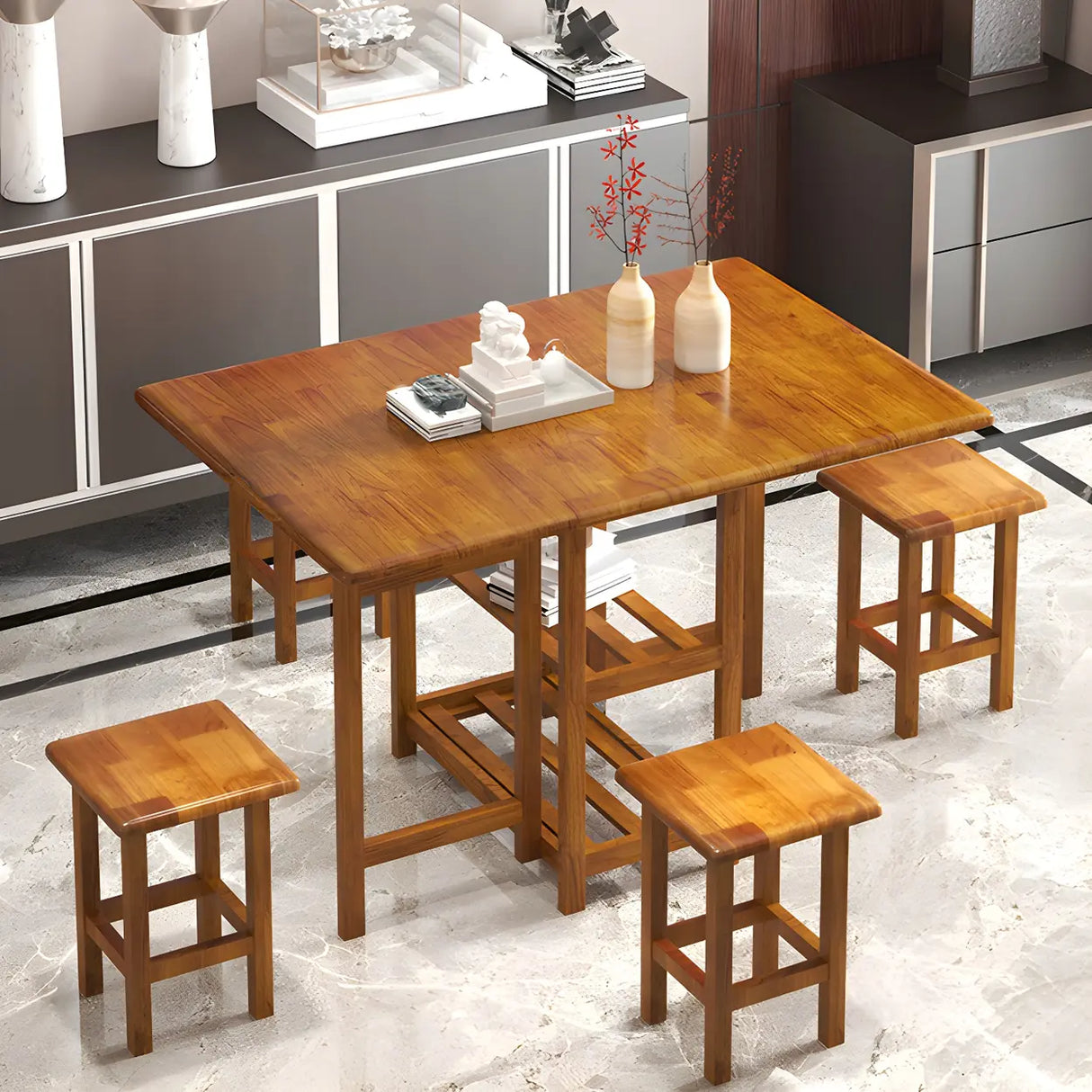 Traditional Rectangular Wood Dining Table Foldable Natural Image - 5