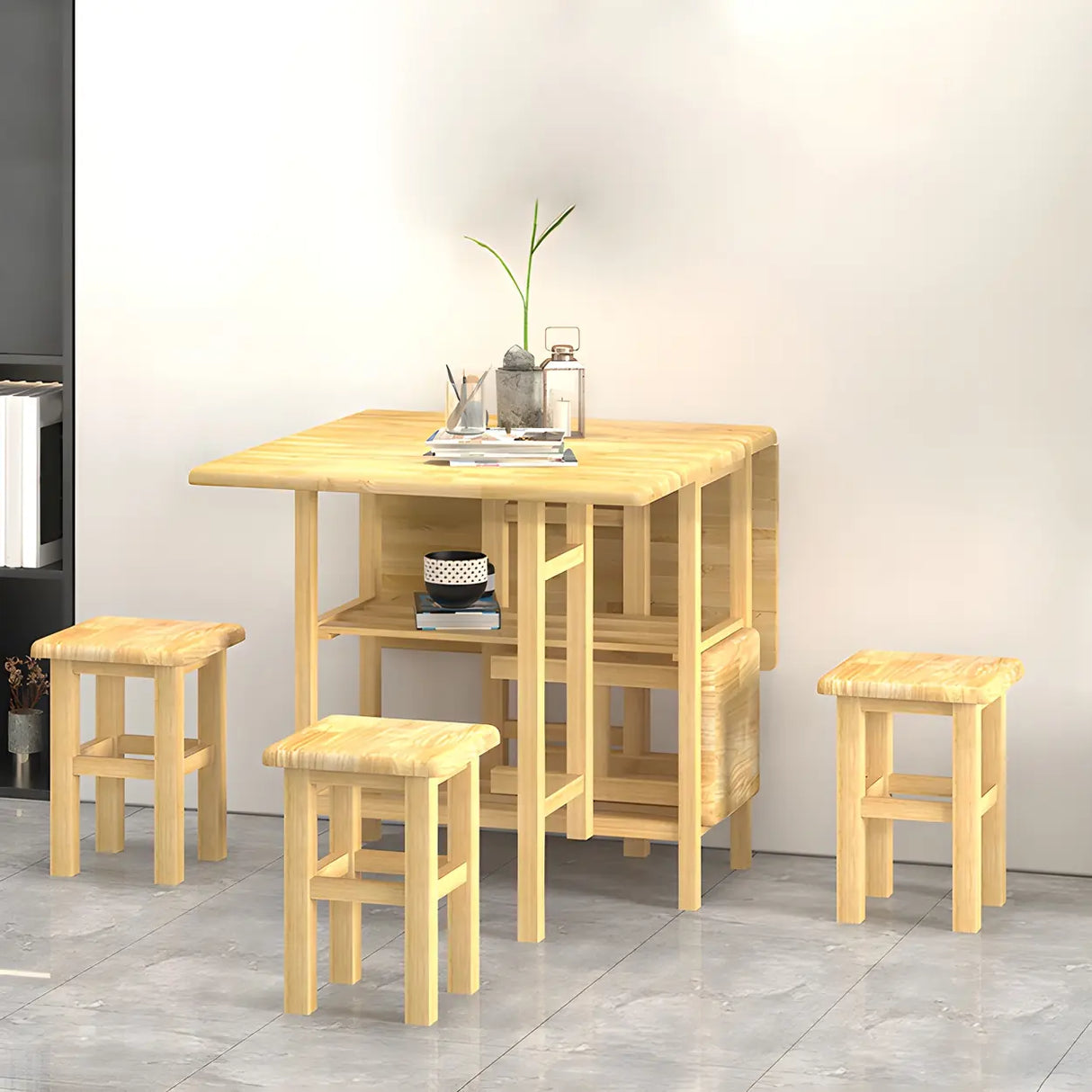 Traditional Rectangular Wood Dining Table Foldable Natural Image - 6