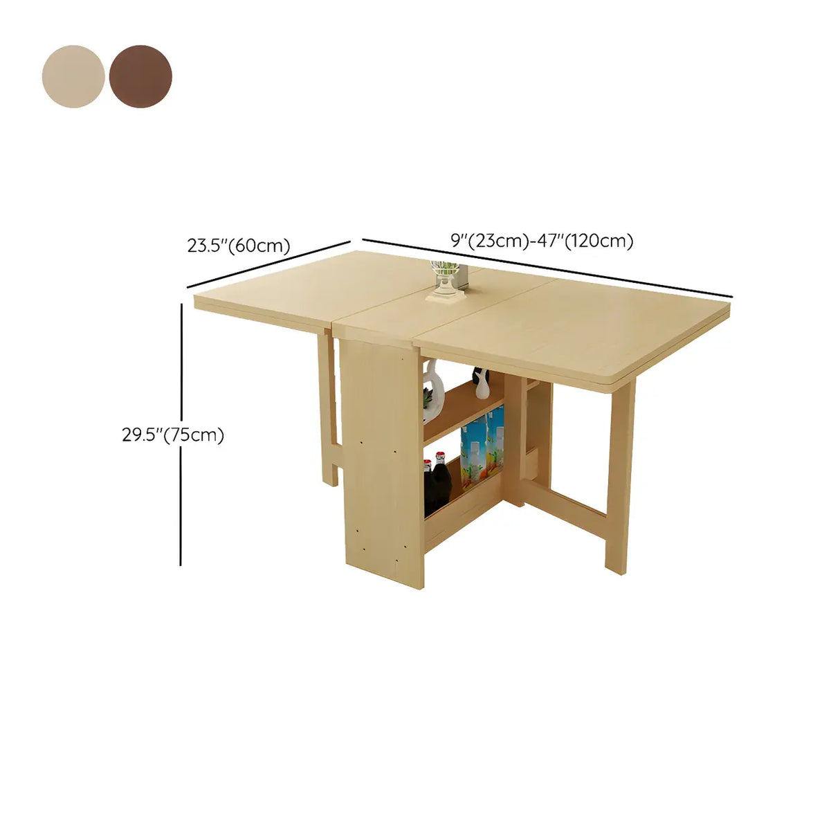 Traditional Rectangular Wood Drop Leaf Dining Table Brown