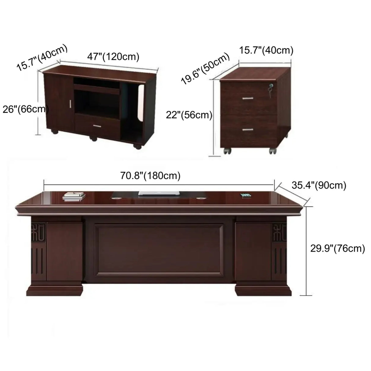 Traditional Red Wood Large Executive Desk Image - 10