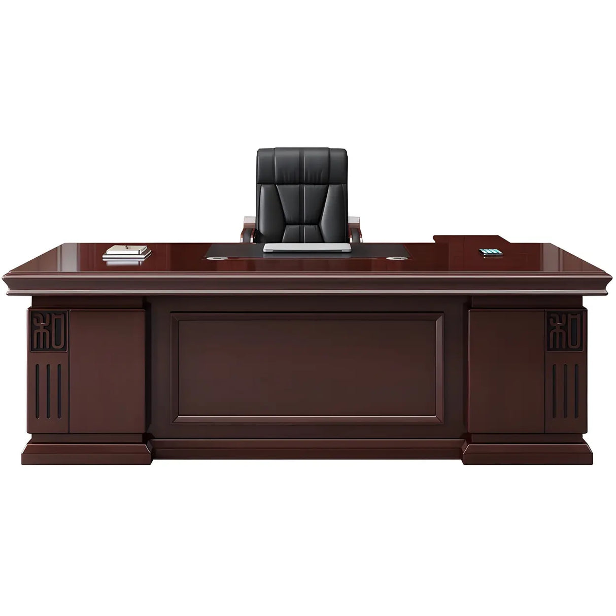 Traditional Red Wood Large Executive Desk Image - 2