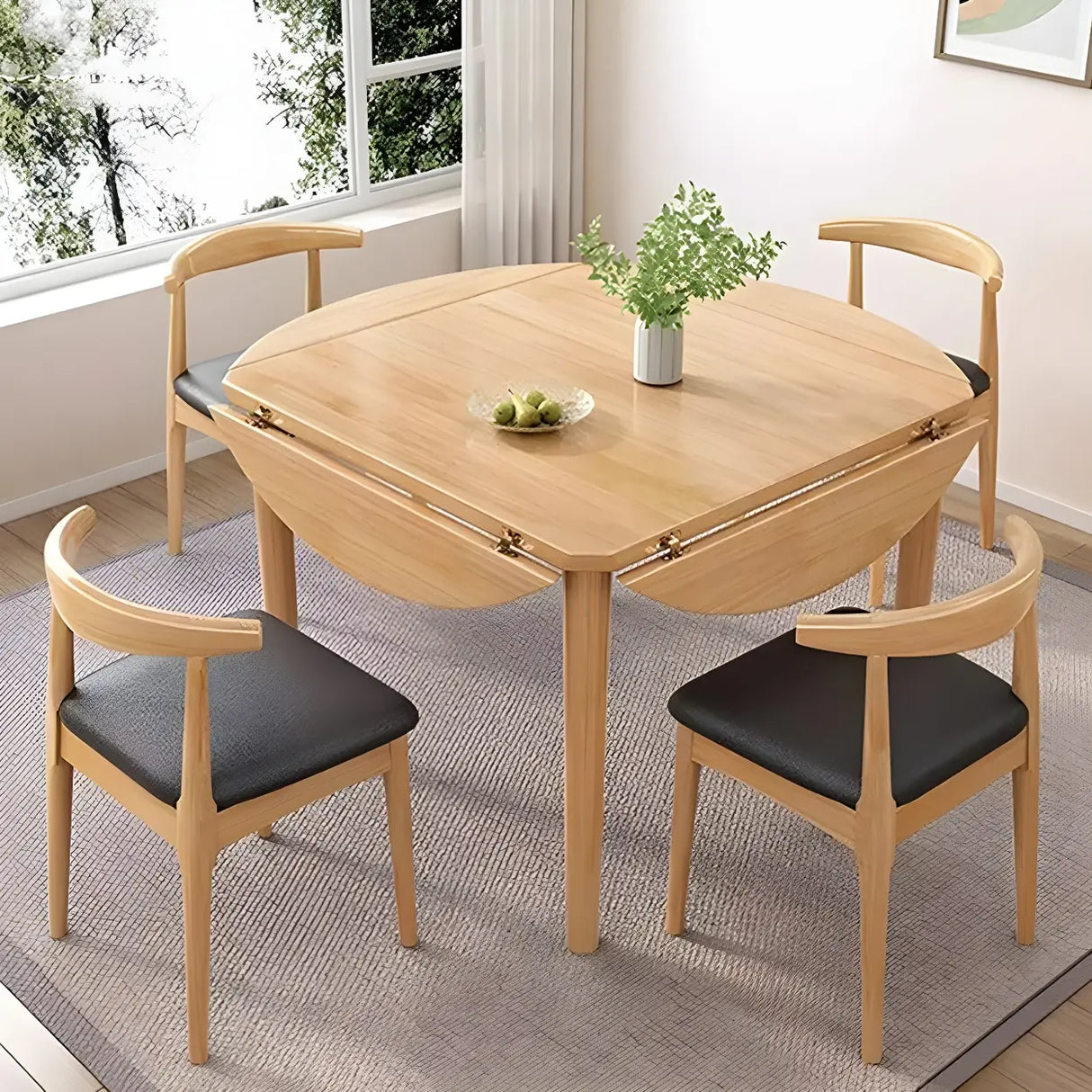 Traditional Round Foldable Wood Dining Table Drop Leaf Image - 1