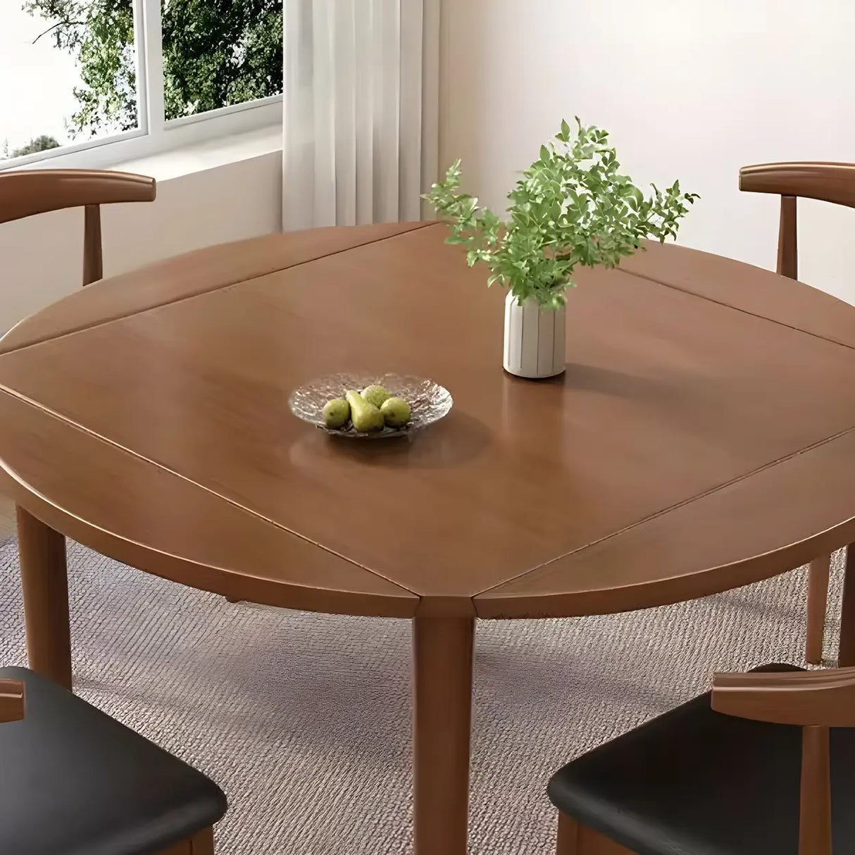Traditional Round Foldable Wood Dining Table Drop Leaf Image - 10