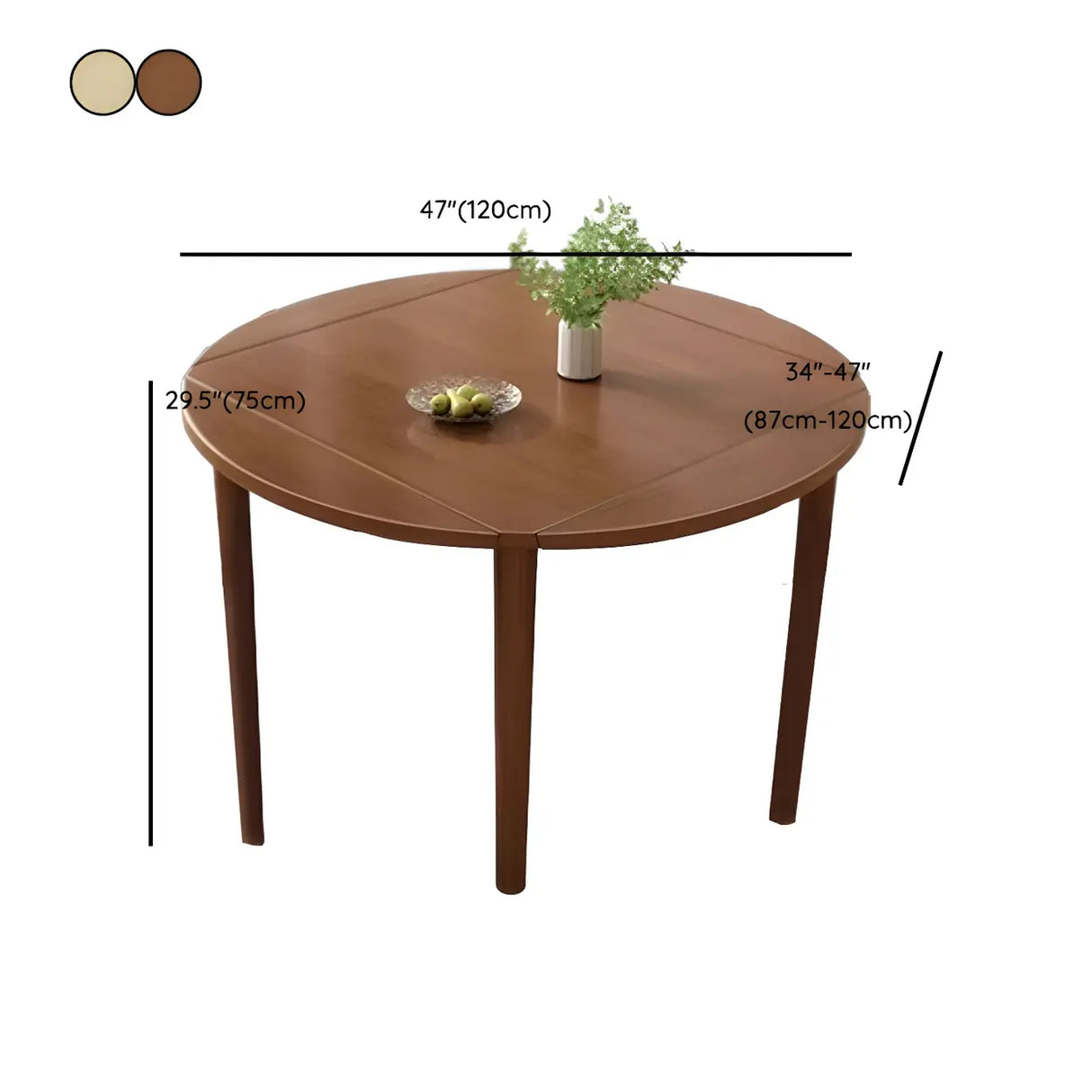 Traditional Round Foldable Wood Dining Table Drop Leaf Image - 17