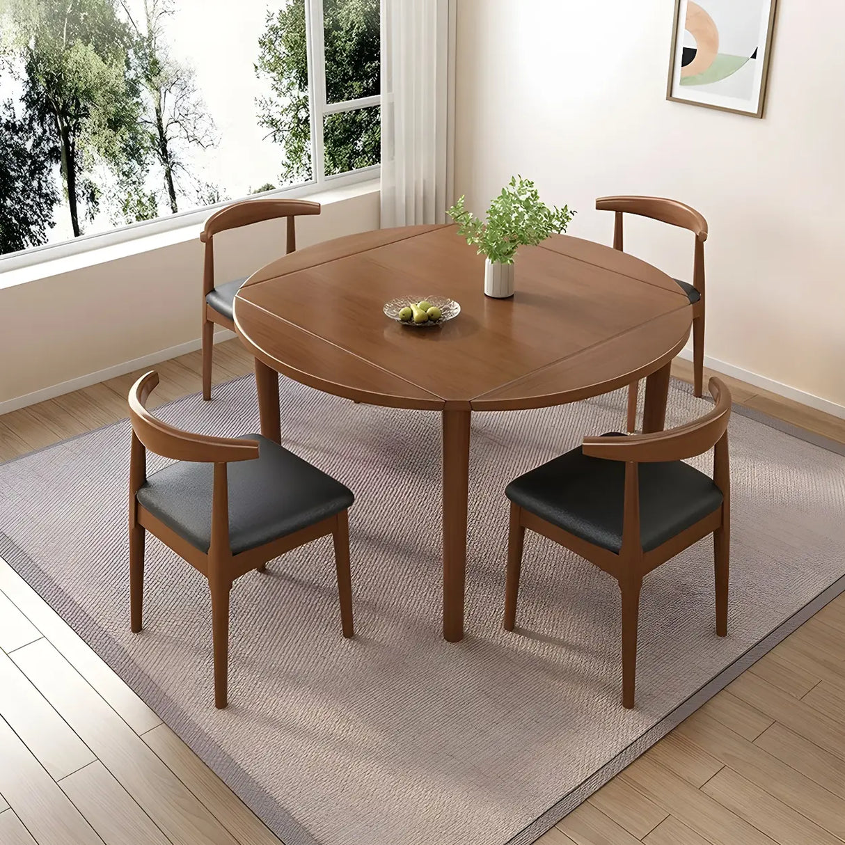 Traditional Round Foldable Wood Dining Table Drop Leaf Image - 2