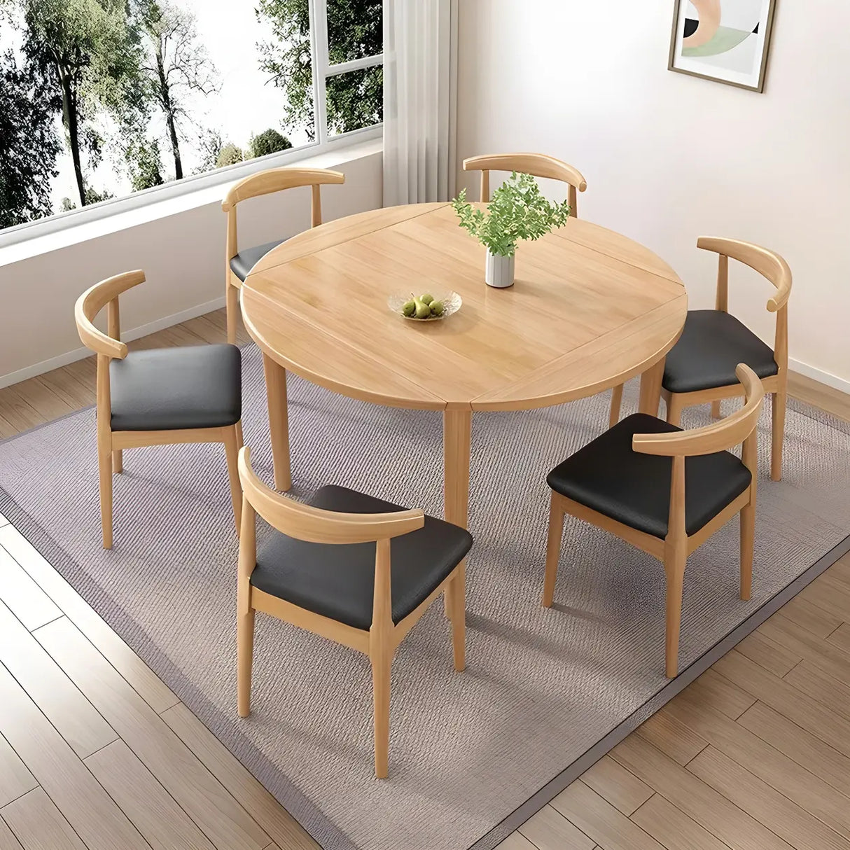 Traditional Round Foldable Wood Dining Table Drop Leaf Image - 3