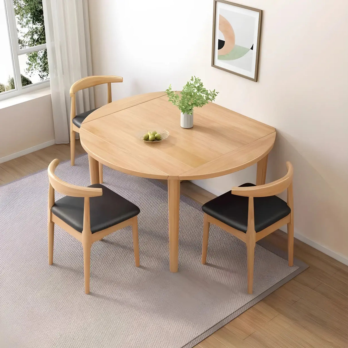Traditional Round Foldable Wood Dining Table Drop Leaf Image - 4