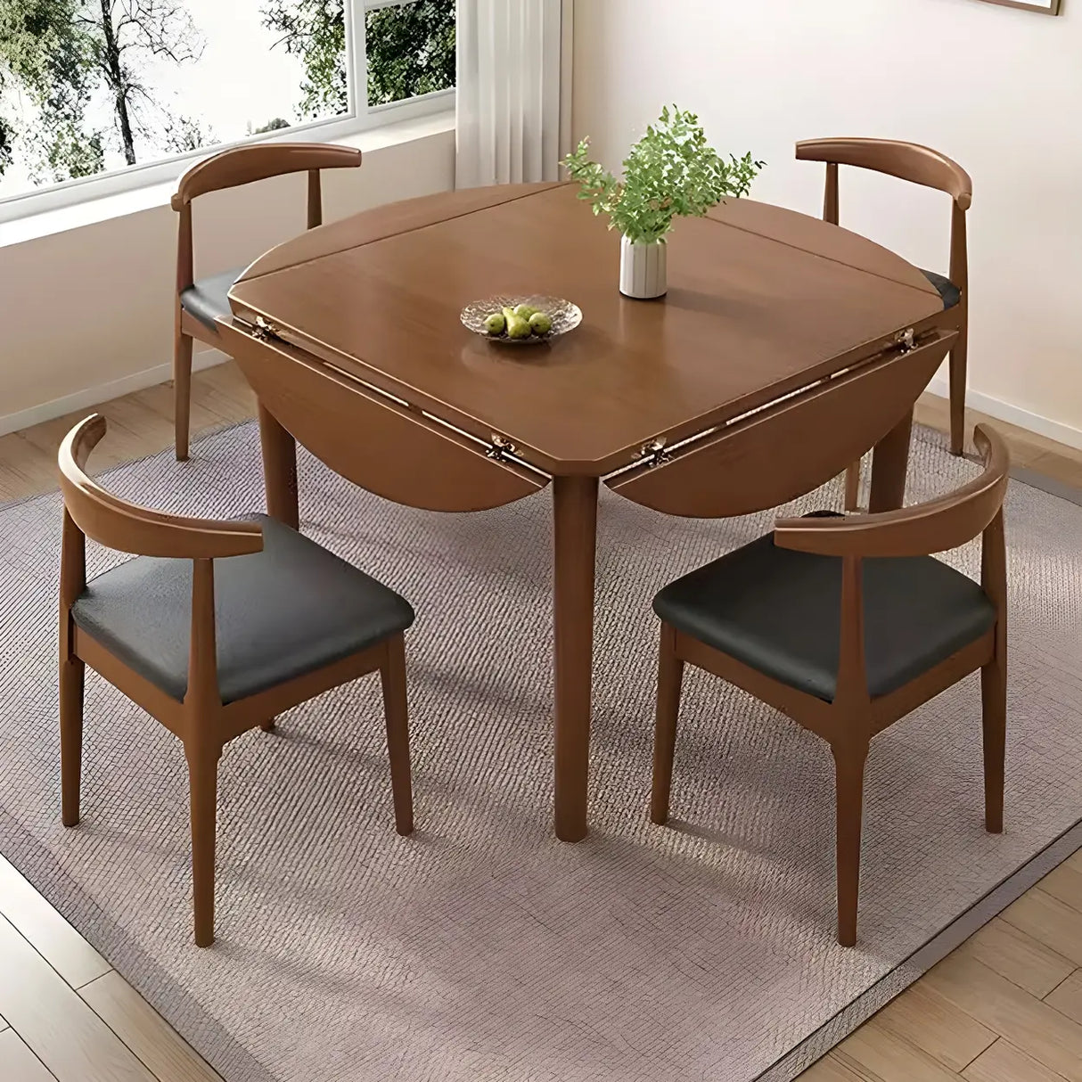 Traditional Round Foldable Wood Dining Table Drop Leaf Image - 5