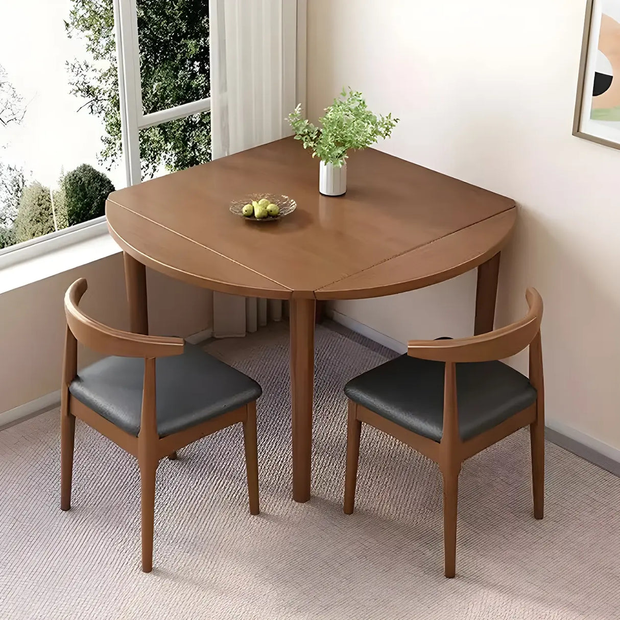 Traditional Round Foldable Wood Dining Table Drop Leaf Image - 6