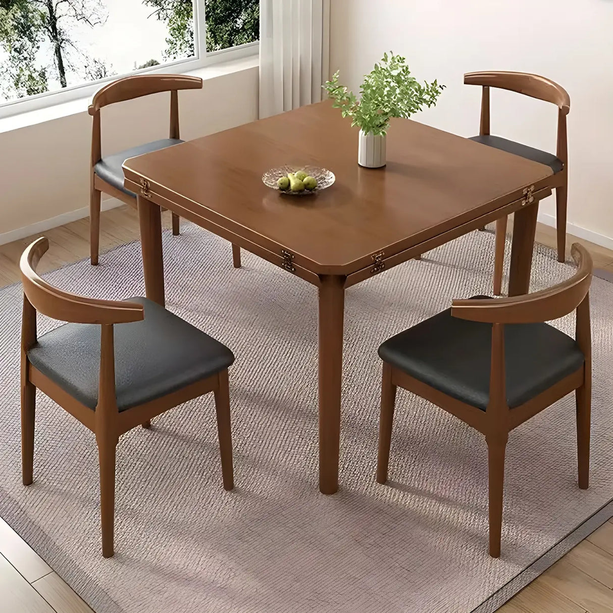 Traditional Round Foldable Wood Dining Table Drop Leaf Image - 8