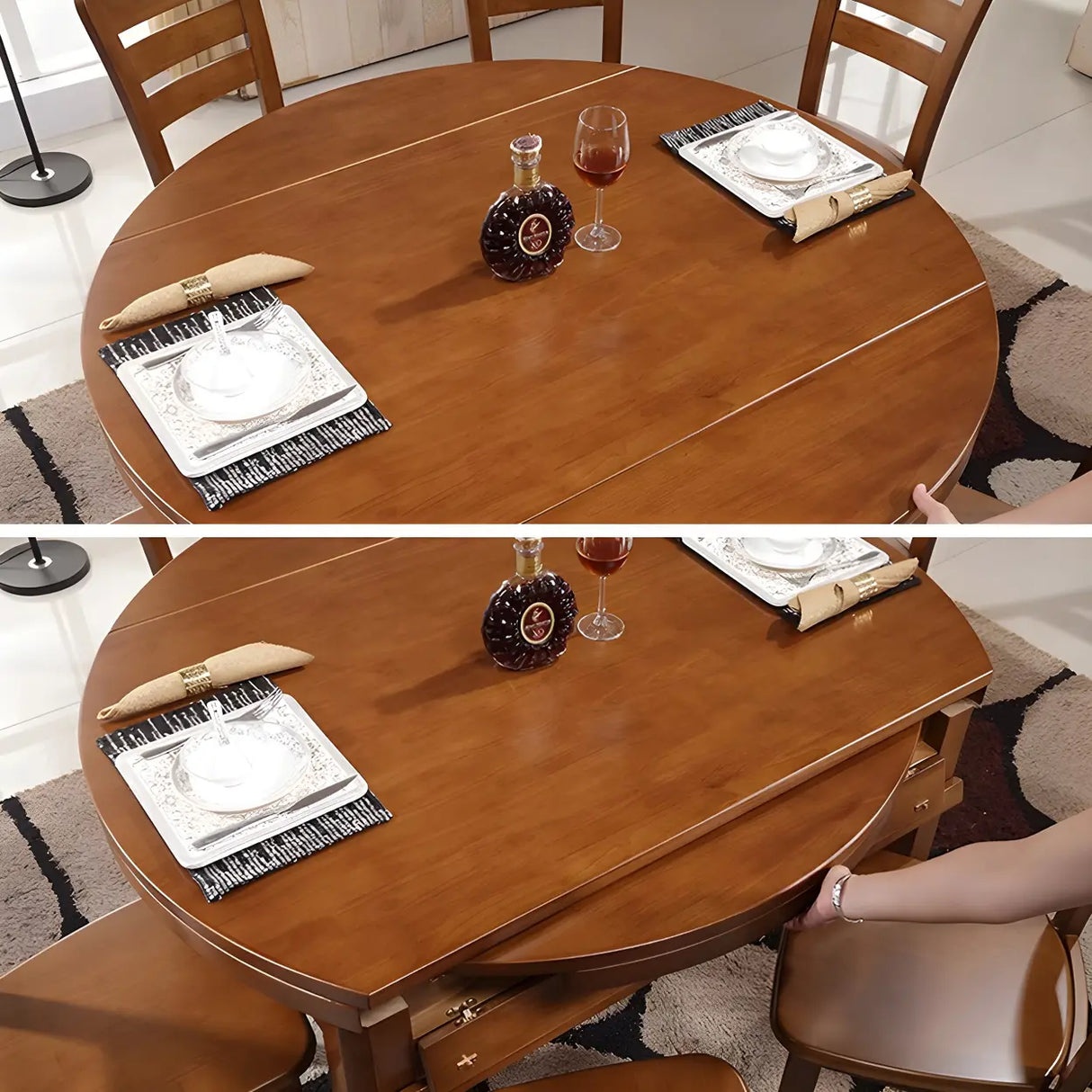 Traditional Round Rubberwood Dining Table Extendable Brown Image - 11