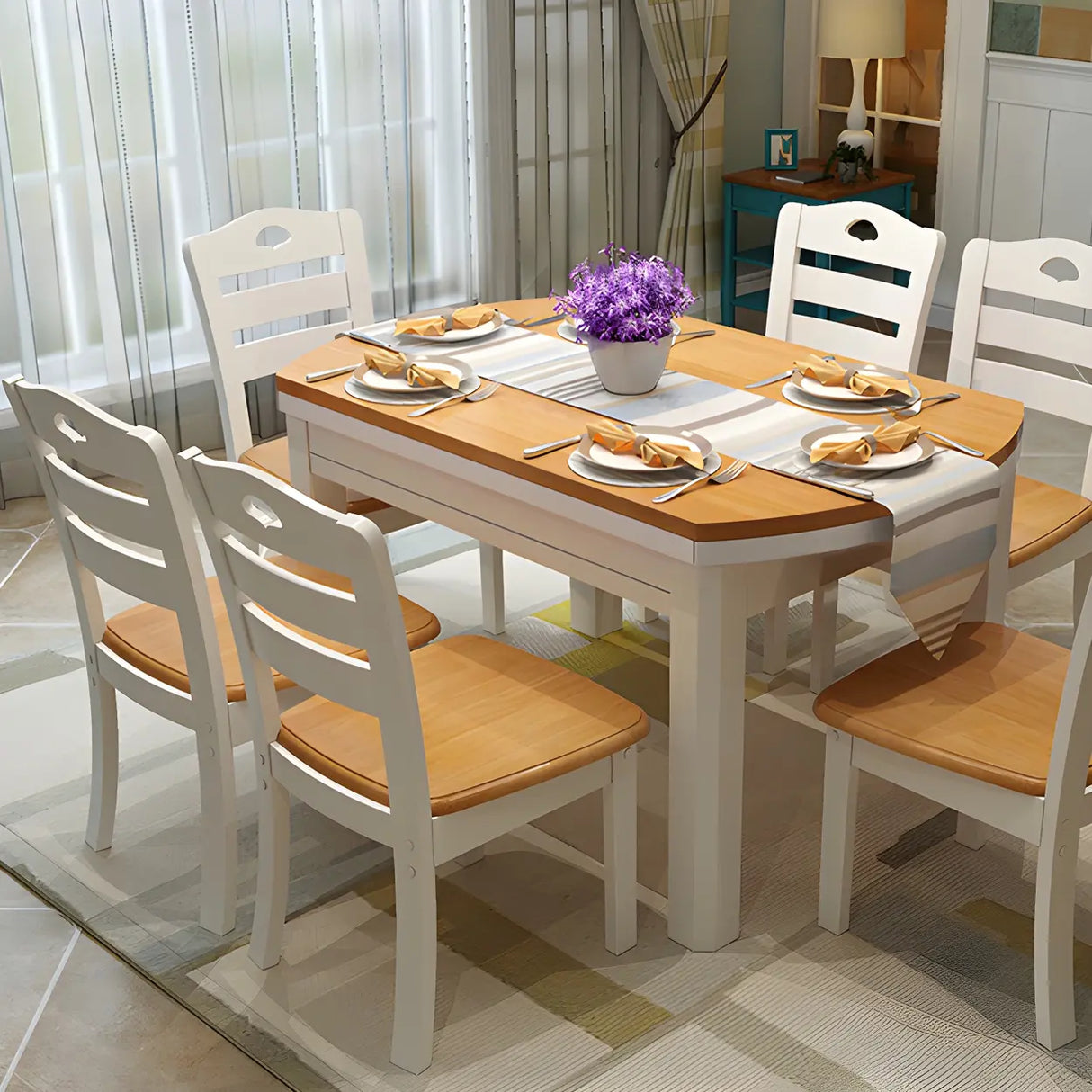 Traditional Round Rubberwood Dining Table Extendable Brown Image - 13