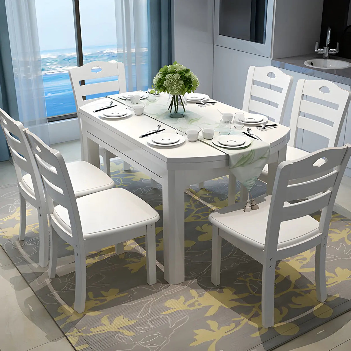 Traditional Round Rubberwood Dining Table Extendable Brown Image - 15