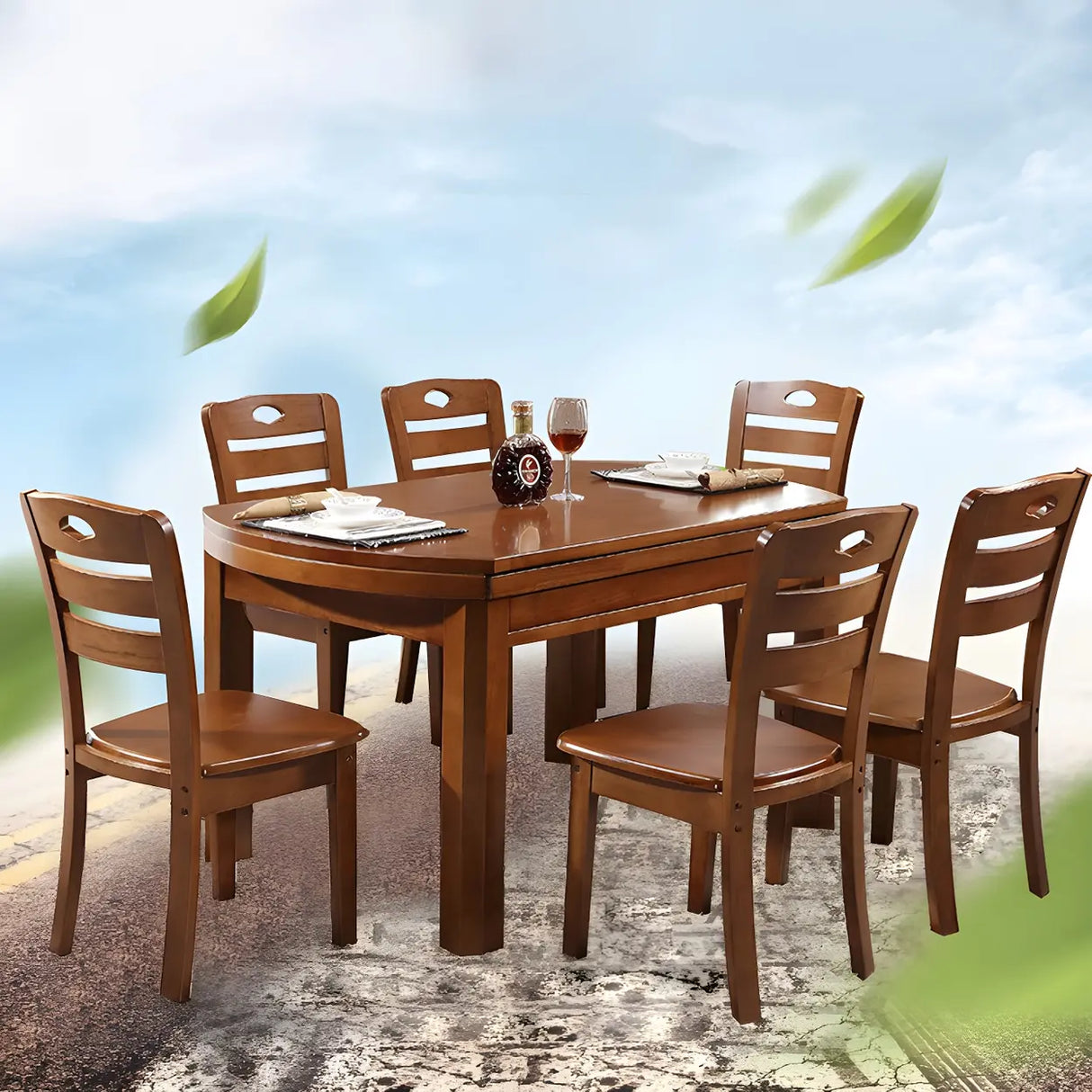 Traditional Round Rubberwood Dining Table Extendable Brown Image - 18