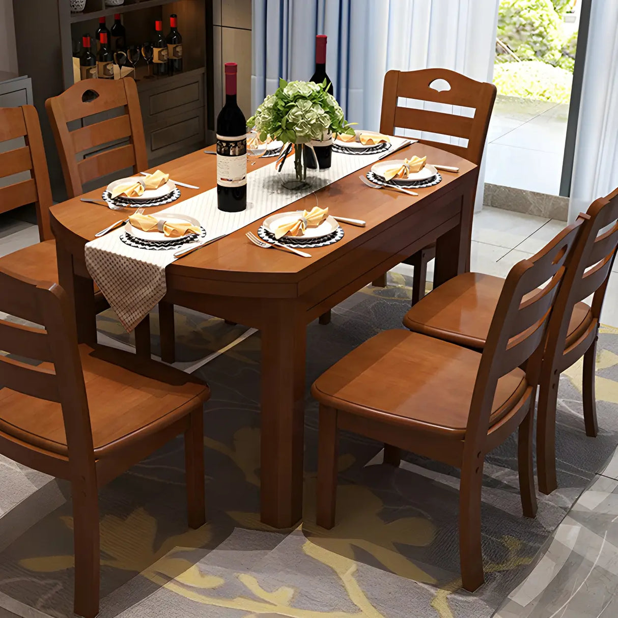 Traditional Round Rubberwood Dining Table Extendable Brown Image - 20