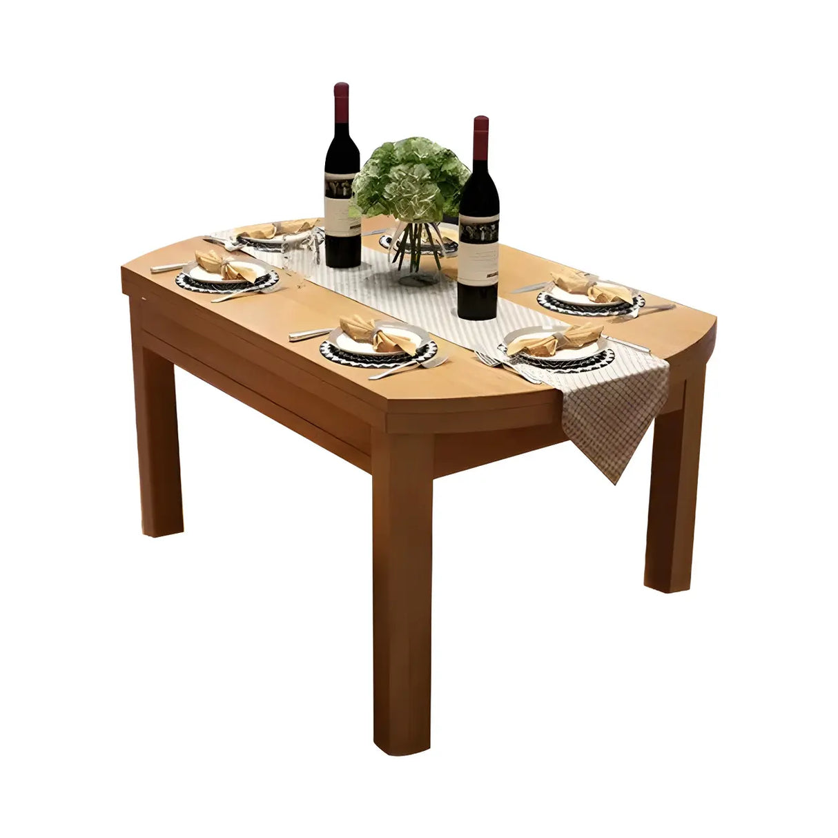 Traditional Round Rubberwood Dining Table Extendable Brown Image - 3