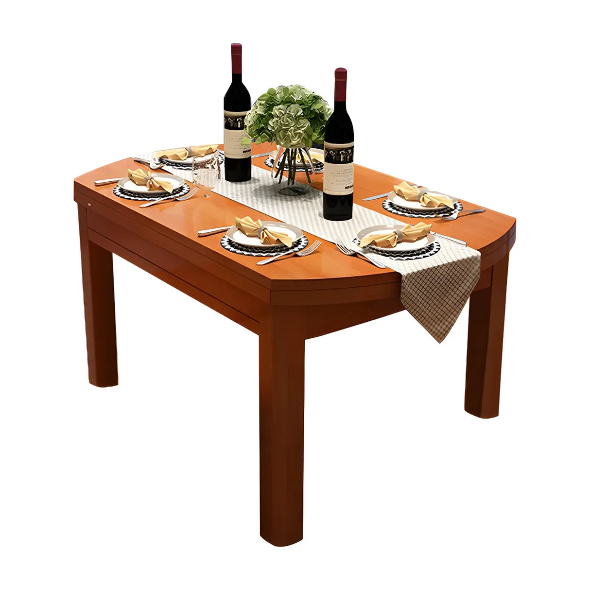Traditional Round Rubberwood Dining Table Extendable Brown Image - 5
