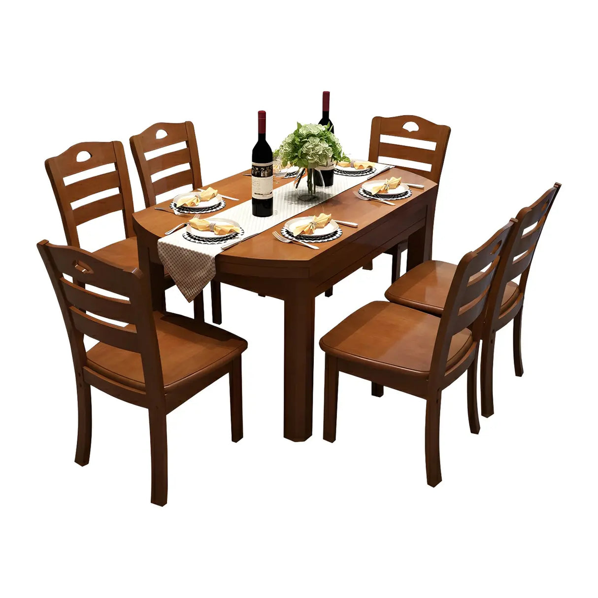 Traditional Round Rubberwood Dining Table Extendable Brown Image - 9