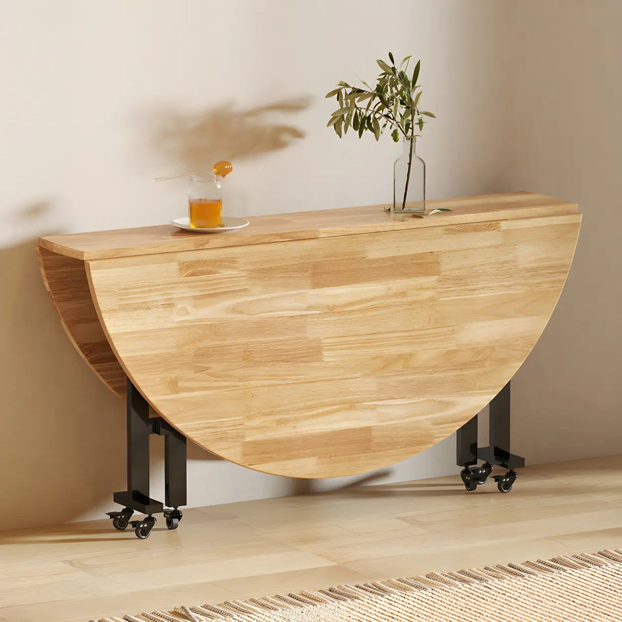 Traditional Round Wood Natural Drop Leaf Dining Table Image - 1