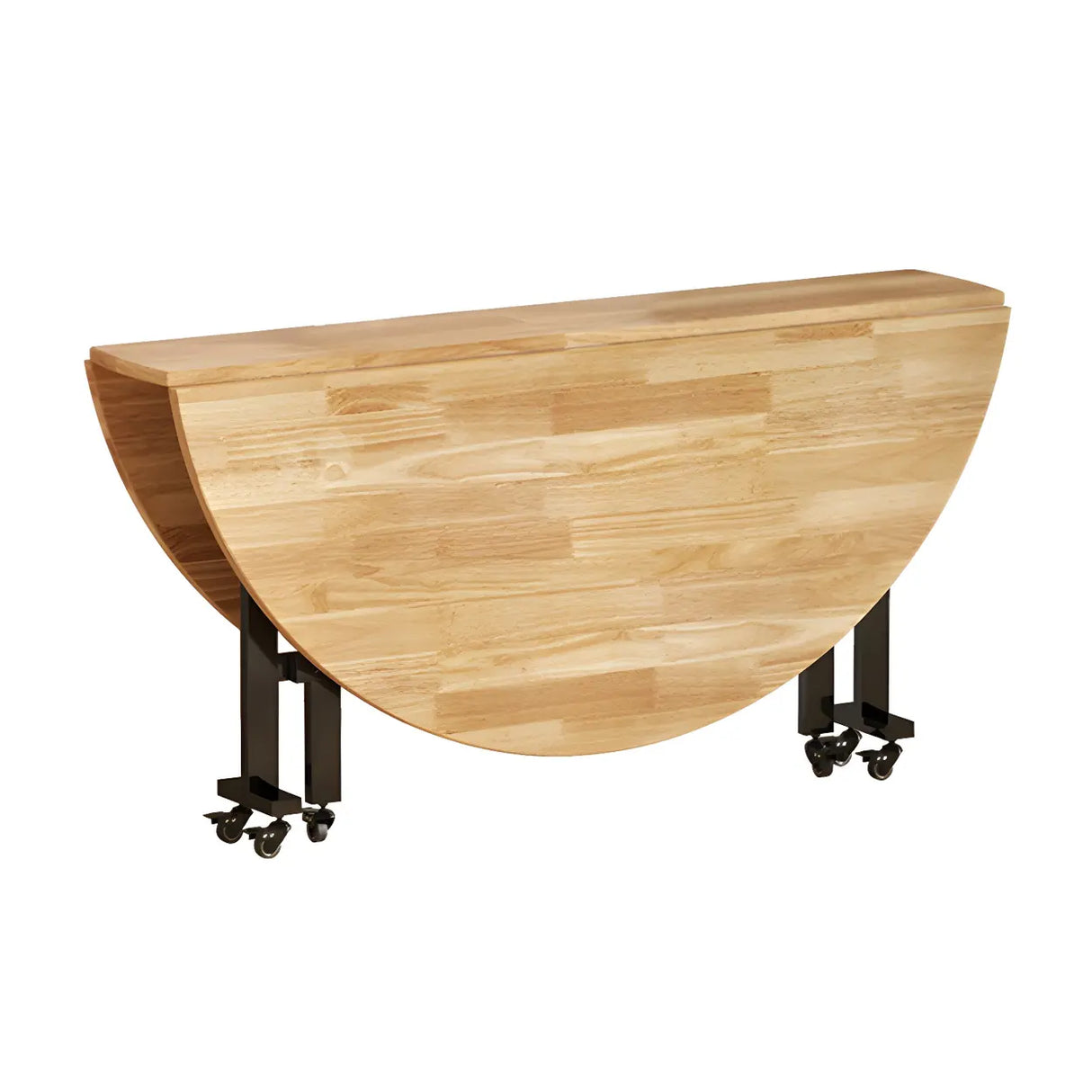 Traditional Round Wood Natural Drop Leaf Dining Table Image - 5