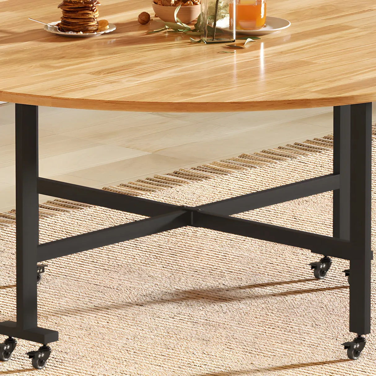 Traditional Round Wood Natural Drop Leaf Dining Table Image - 8