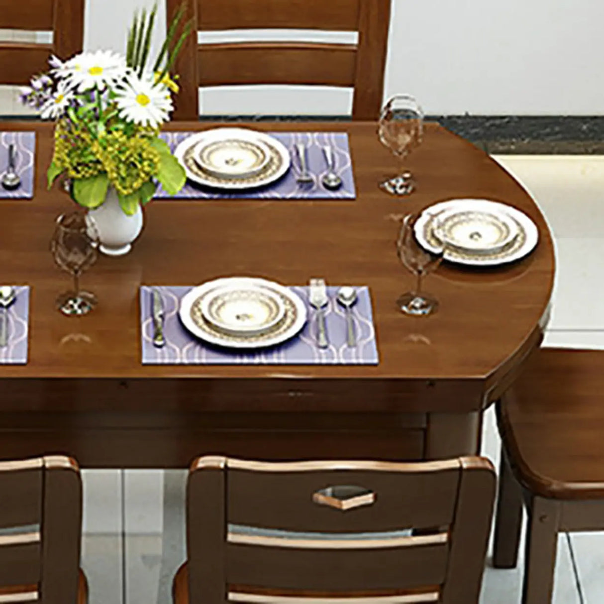 Traditional Round Wood Storing Leaf Extendable Dining Table Image - 10