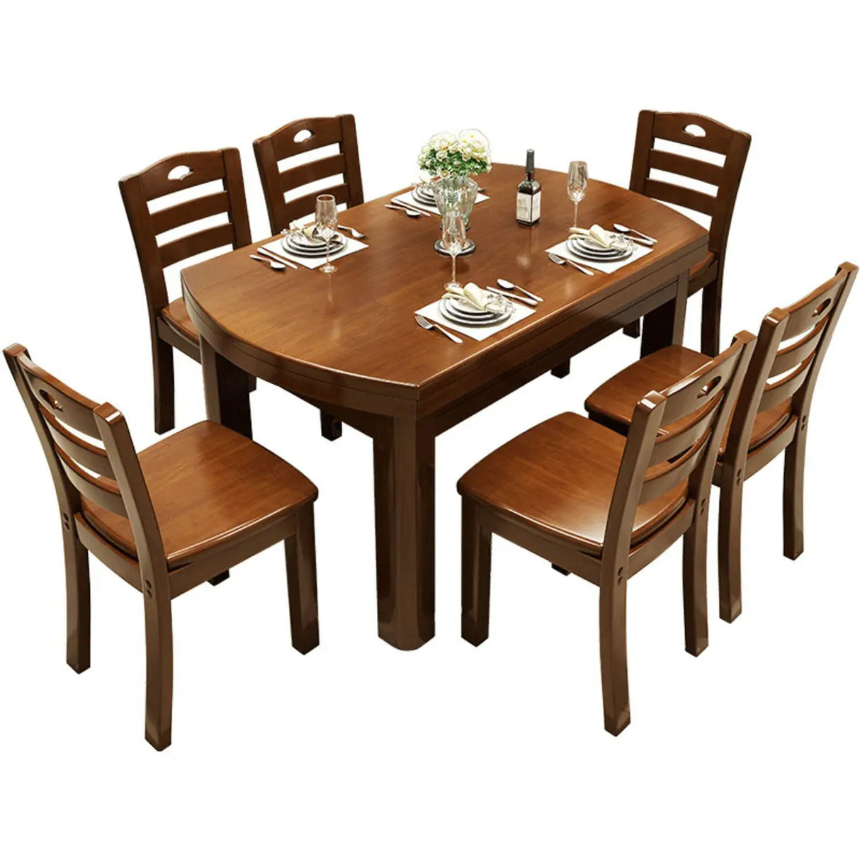 Traditional Round Wood Storing Leaf Extendable Dining Table Image - 8