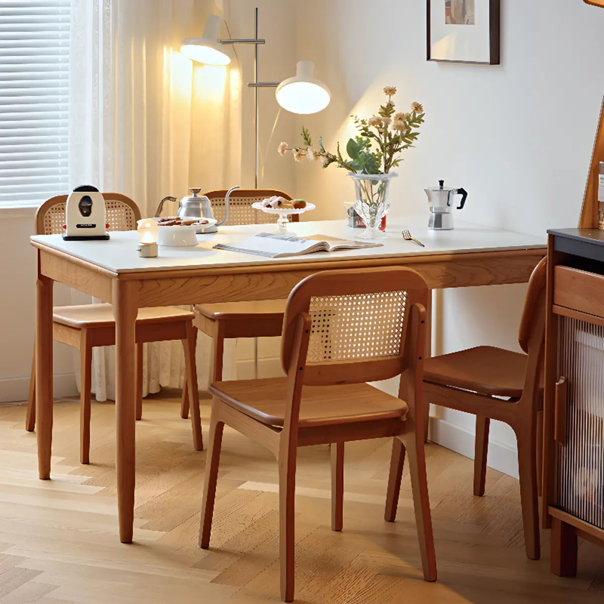 Traditional Simple Rectangle Wood Dining Table White Top Image - 1
