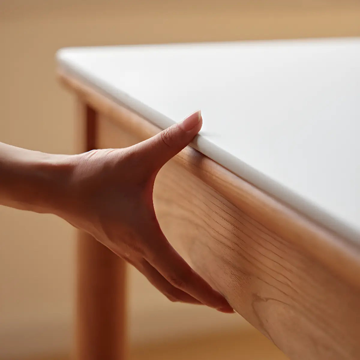 Traditional Simple Rectangle Wood Dining Table White Top Image - 10