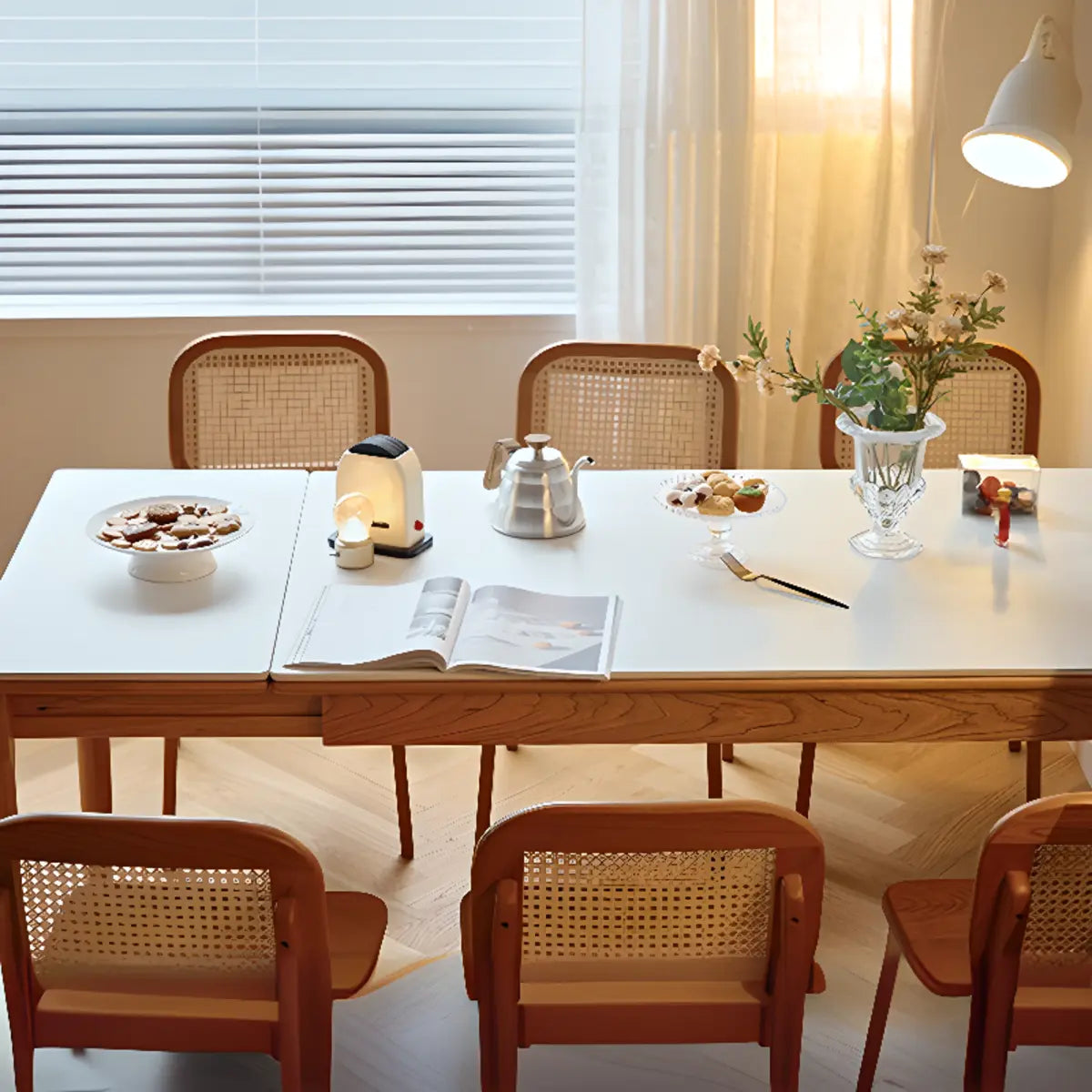 Traditional Simple Rectangle Wood Dining Table White Top Image - 11