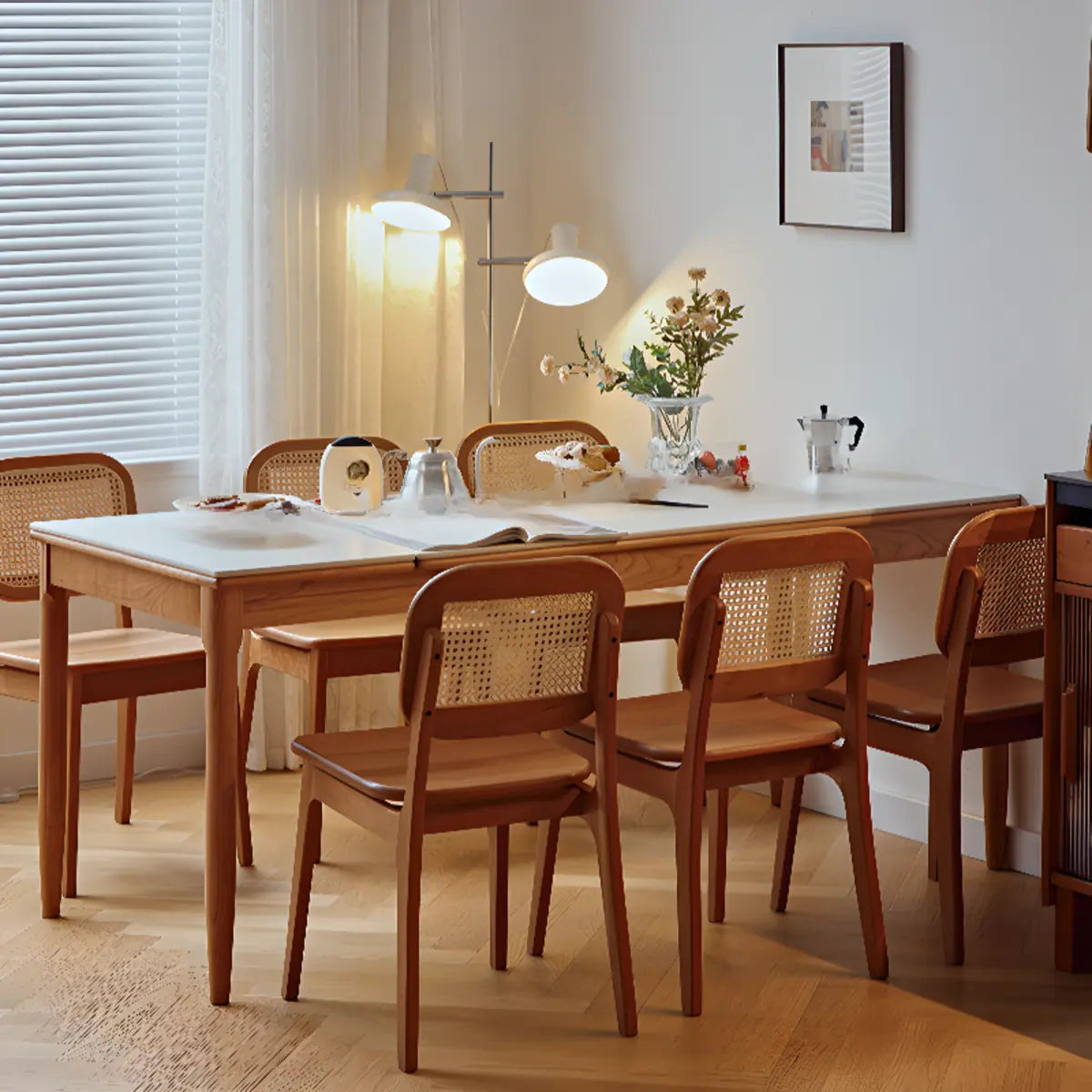Traditional Simple Rectangle Wood Dining Table White Top Image - 3