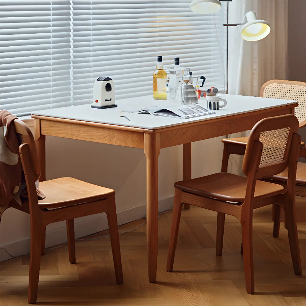 Traditional Simple Rectangle Wood Dining Table White Top Image - 4