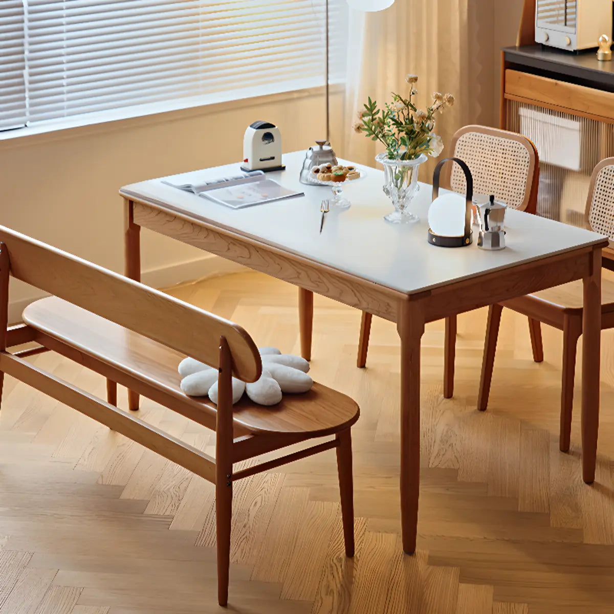 Traditional Simple Rectangle Wood Dining Table White Top Image - 5