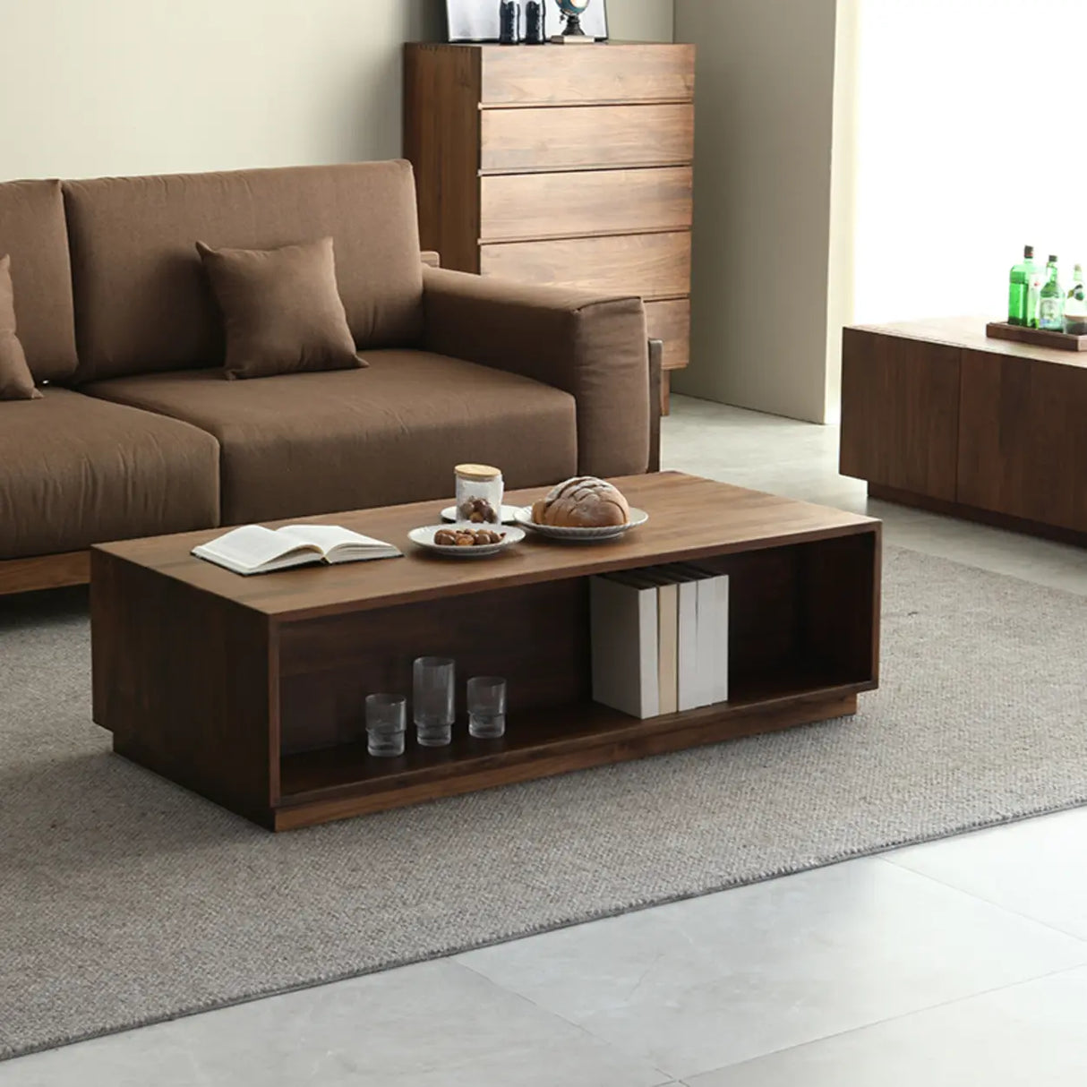 Traditional Solid Walnut Wood Rectangular Coffee Table Image - 1