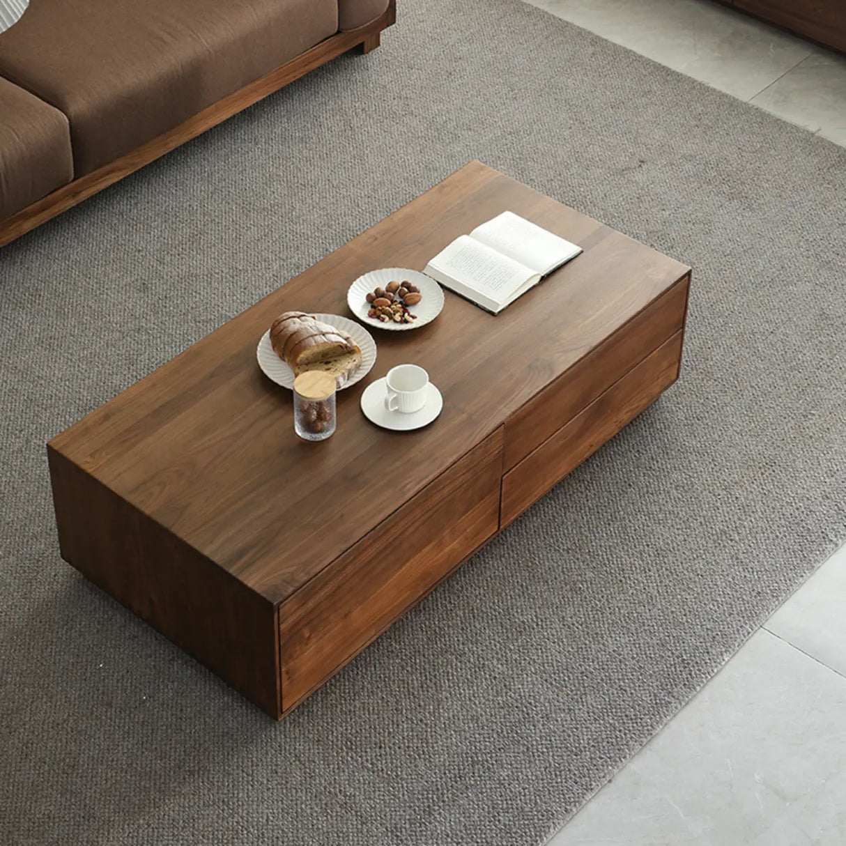 Traditional Solid Walnut Wood Rectangular Coffee Table Image - 4