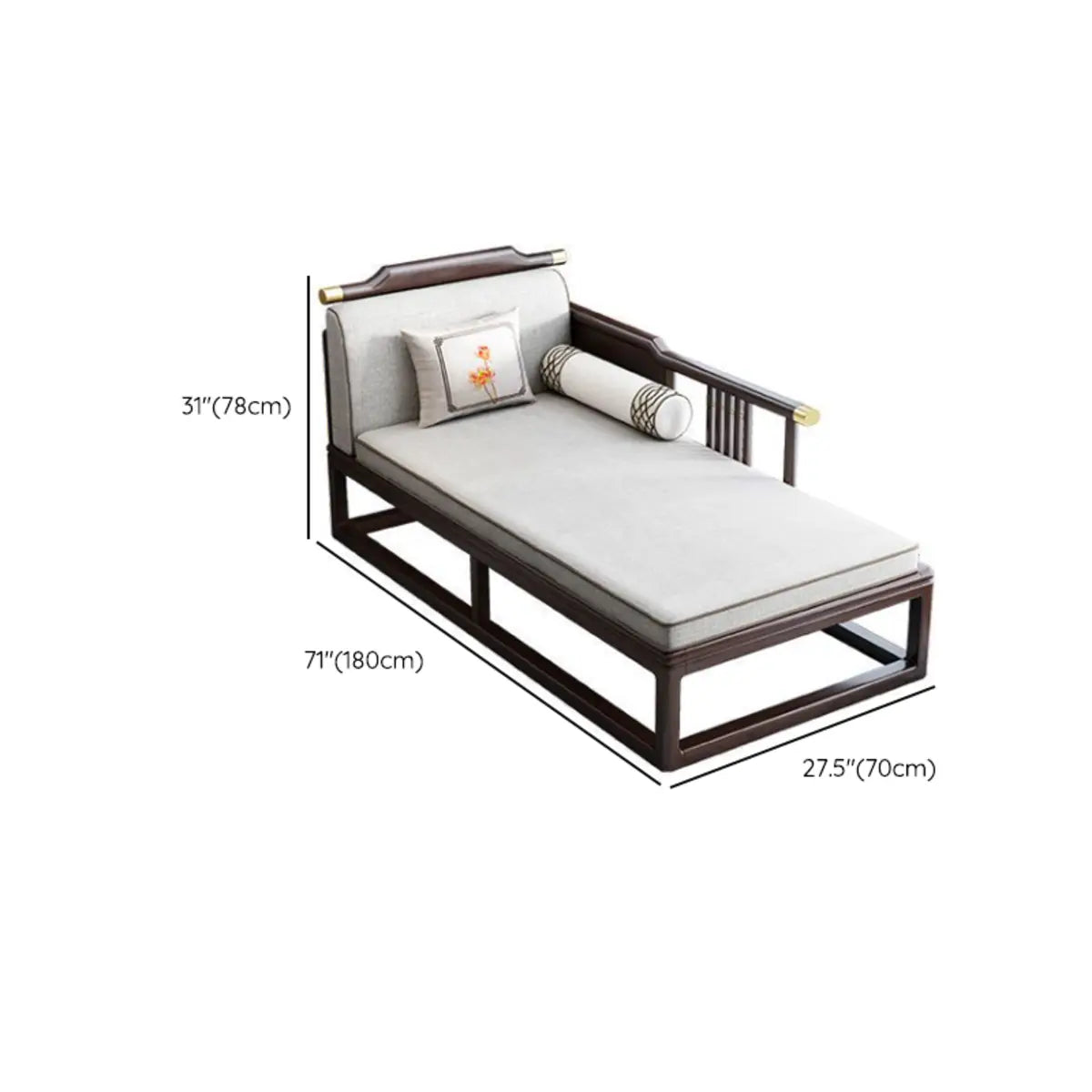 Traditional Upholstered Brown Wood Left-Arm Chaise