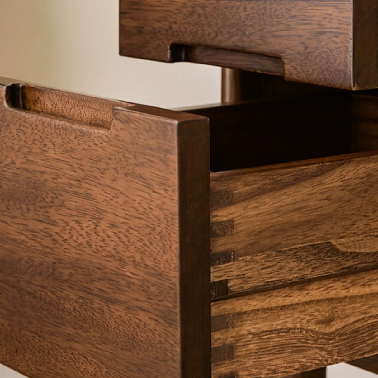 Traditional Walnut Slim Wood Nightstand with Drawers Image - 11