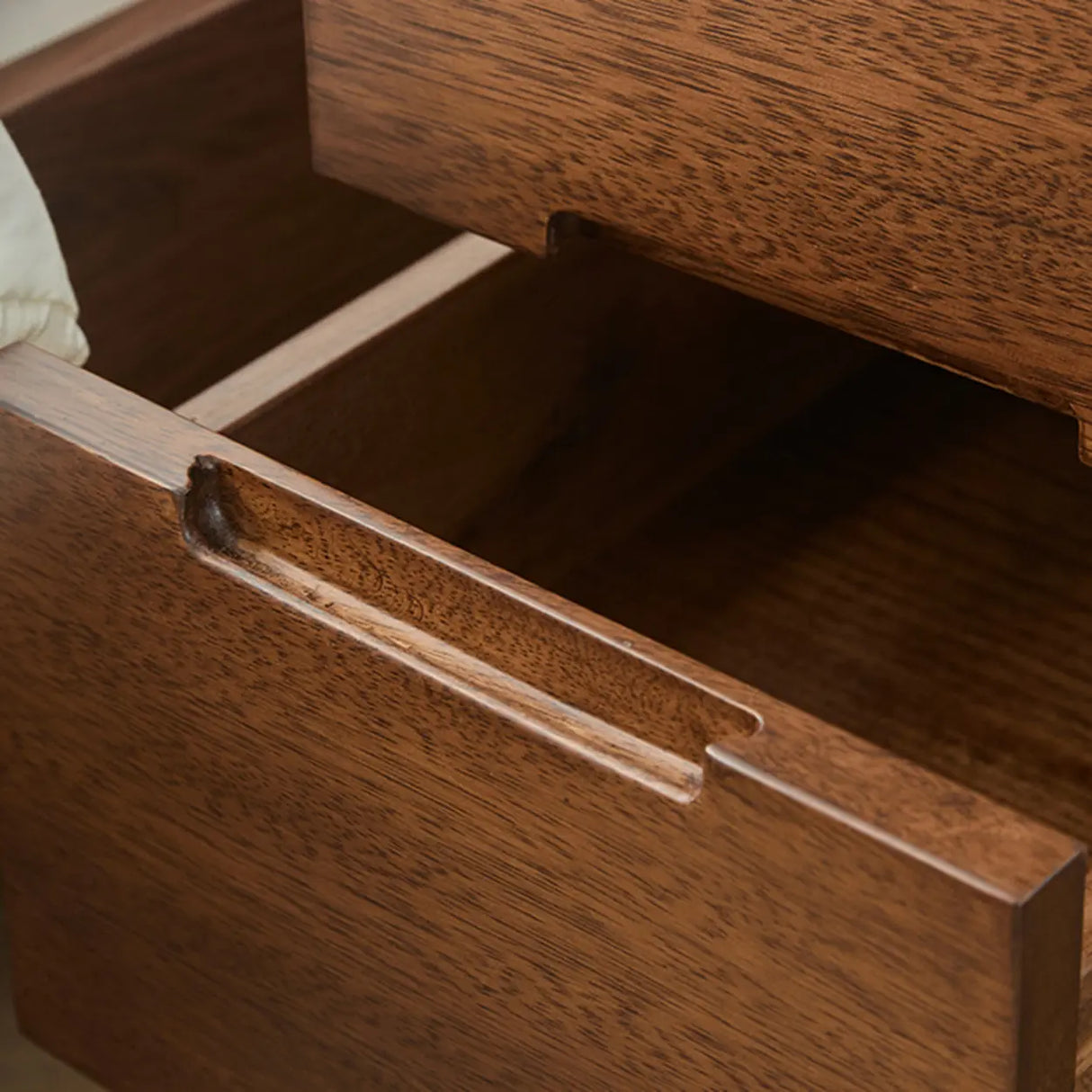 Traditional Walnut Slim Wood Nightstand with Drawers Image - 12